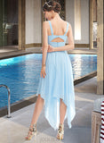 Tricia A-line V-Neck Asymmetrical Chiffon Bridesmaid Dress With Ruffle UKP0016600