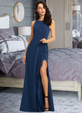 Susanna A-Line Scoop Neck Floor-Length Chiffon Bridesmaid Dress With Split Front UKP0016601