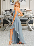 Joselyn A-Line V-neck Asymmetrical Chiffon Bridesmaid Dress With Ruffle UKP0016603