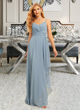 Joselyn A-Line V-neck Asymmetrical Chiffon Bridesmaid Dress With Ruffle UKP0016603