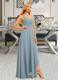 Joselyn A-Line V-neck Asymmetrical Chiffon Bridesmaid Dress With Ruffle UKP0016603