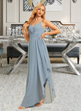 Joselyn A-Line V-neck Asymmetrical Chiffon Bridesmaid Dress With Ruffle UKP0016603