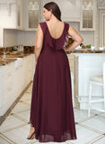 Brynlee A-line V-Neck Asymmetrical Chiffon Bridesmaid Dress With Ruffle UKP0016604