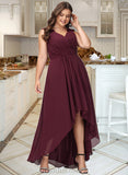 Brynlee A-line V-Neck Asymmetrical Chiffon Bridesmaid Dress With Ruffle UKP0016604