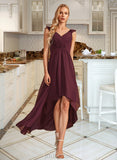 Brynlee A-line V-Neck Asymmetrical Chiffon Bridesmaid Dress With Ruffle UKP0016604