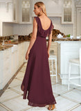 Brynlee A-line V-Neck Asymmetrical Chiffon Bridesmaid Dress With Ruffle UKP0016604