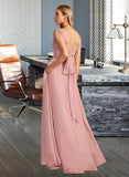 Monica A-Line V-neck Floor-Length Chiffon Lace Bridesmaid Dress With Split Front Pockets UKP0016605