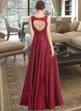 Jazlene A-Line Scoop Neck Floor-Length Satin Bridesmaid Dress UKP0016606