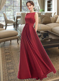 Jazlene A-Line Scoop Neck Floor-Length Satin Bridesmaid Dress UKP0016606