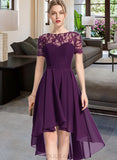 Rihanna A-Line Scoop Neck Asymmetrical Chiffon Lace Bridesmaid Dress With Lace UKP0016607