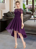 Rihanna A-Line Scoop Neck Asymmetrical Chiffon Lace Bridesmaid Dress With Lace UKP0016607