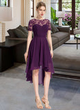 Rihanna A-Line Scoop Neck Asymmetrical Chiffon Lace Bridesmaid Dress With Lace UKP0016607