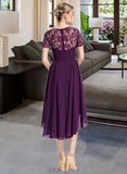 Rihanna A-Line Scoop Neck Asymmetrical Chiffon Lace Bridesmaid Dress With Lace UKP0016607