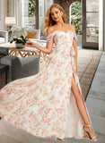 Jamie A-Line Off-the-Shoulder Floor-Length Chiffon Bridesmaid Dress With Split Front UKP0016610