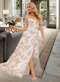 Jamie A-Line Off-the-Shoulder Floor-Length Chiffon Bridesmaid Dress With Split Front UKP0016610