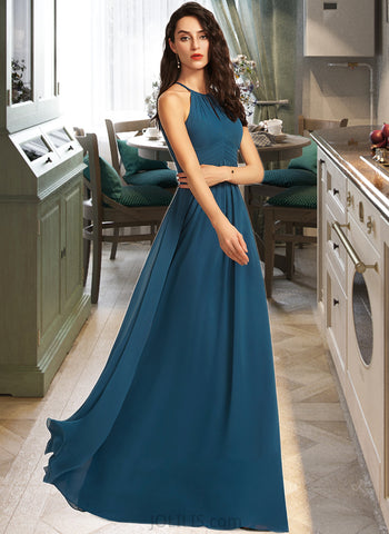 Kayden A-Line Scoop Neck Floor-Length Chiffon Bridesmaid Dress With Ruffle UKP0016612