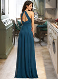 Kayden A-Line Scoop Neck Floor-Length Chiffon Bridesmaid Dress With Ruffle UKP0016612