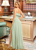 Harriet A-Line V-neck Floor-Length Chiffon Bridesmaid Dress With Ruffle Split Front UKP0016614