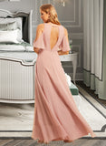 Marlie A-Line V-neck Floor-Length Chiffon Bridesmaid Dress With Split Front UKP0016616