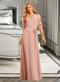 Marlie A-Line V-neck Floor-Length Chiffon Bridesmaid Dress With Split Front UKP0016616