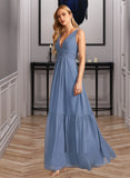 Tamia A-Line V-neck Floor-Length Chiffon Bridesmaid Dress With Pockets UKP0016619