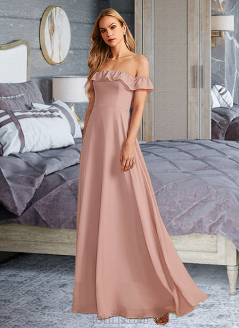 Lainey A-Line Off-the-Shoulder Floor-Length Chiffon Bridesmaid Dress With Ruffle UKP0016620