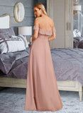 Lainey A-Line Off-the-Shoulder Floor-Length Chiffon Bridesmaid Dress With Ruffle UKP0016620