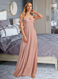 Lainey A-Line Off-the-Shoulder Floor-Length Chiffon Bridesmaid Dress With Ruffle UKP0016620