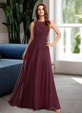 Donna A-Line Floor-Length Chiffon Lace Bridesmaid Dress UKP0016622