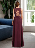 Donna A-Line Floor-Length Chiffon Lace Bridesmaid Dress UKP0016622