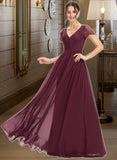 Sanai A-Line V-neck Floor-Length Chiffon Bridesmaid Dress With Lace UKP0016623