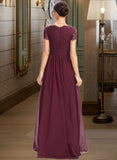 Sanai A-Line V-neck Floor-Length Chiffon Bridesmaid Dress With Lace UKP0016623