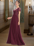 Sanai A-Line V-neck Floor-Length Chiffon Bridesmaid Dress With Lace UKP0016623