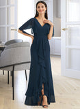 Jaden A-Line V-neck Asymmetrical Chiffon Bridesmaid Dress With Split Front UKP0016624