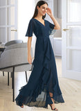 Jaden A-Line V-neck Asymmetrical Chiffon Bridesmaid Dress With Split Front UKP0016624