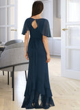 Jaden A-Line V-neck Asymmetrical Chiffon Bridesmaid Dress With Split Front UKP0016624