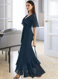 Jaden A-Line V-neck Asymmetrical Chiffon Bridesmaid Dress With Split Front UKP0016624