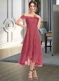 Anya A-Line Off-the-Shoulder Tea-Length Chiffon Bridesmaid Dress With Cascading Ruffles UKP0016625