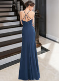 Carlie A-Line Halter Floor-Length Chiffon Bridesmaid Dress With Ruffle Split Front UKP0016627