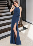 Carlie A-Line Halter Floor-Length Chiffon Bridesmaid Dress With Ruffle Split Front UKP0016627