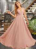 Britney A-line V-Neck Floor-Length Chiffon Bridesmaid Dress With Ruffle UKP0016629