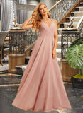 Britney A-line V-Neck Floor-Length Chiffon Bridesmaid Dress With Ruffle UKP0016629