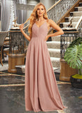 Britney A-line V-Neck Floor-Length Chiffon Bridesmaid Dress With Ruffle UKP0016629