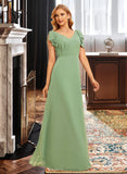 Alayna A-Line V-neck Floor-Length Chiffon Bridesmaid Dress With Ruffle UKP0016630