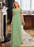 Alayna A-Line V-neck Floor-Length Chiffon Bridesmaid Dress With Ruffle UKP0016630