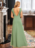 Alayna A-Line V-neck Floor-Length Chiffon Bridesmaid Dress With Ruffle UKP0016630