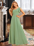 Alayna A-Line V-neck Floor-Length Chiffon Bridesmaid Dress With Ruffle UKP0016630