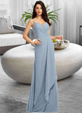 Mallory Sheath/Column V-Neck Floor-Length Chiffon Bridesmaid Dress UKP0016633