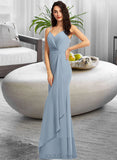 Mallory Sheath/Column V-Neck Floor-Length Chiffon Bridesmaid Dress UKP0016633