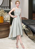 Hedda A-Line Scoop Neck Asymmetrical Satin Lace Bridesmaid Dress UKP0016634